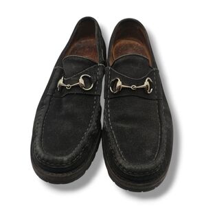 Black Suede Loafers with Silver Detailing